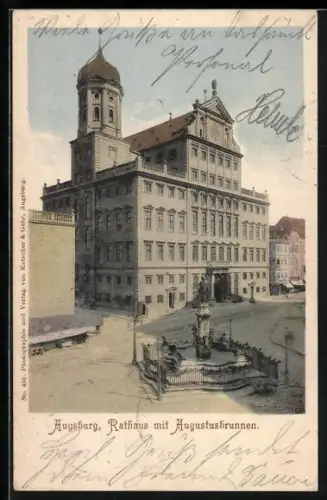 AK Augsburg, Rathaus mit Augustusbrunnen