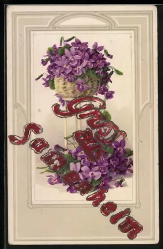 AK Sammenheim, Violettes Veilchenbukett im Passepartout-Rahmen, Gruss aus