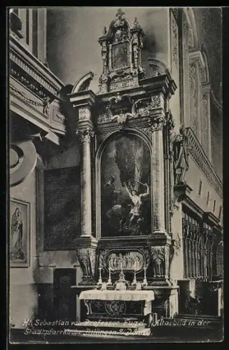 AK Dillingen / Donau, Hl. Sebastian v. Professor Fugel, Altarbild i. d. Stadtpfarrkirche