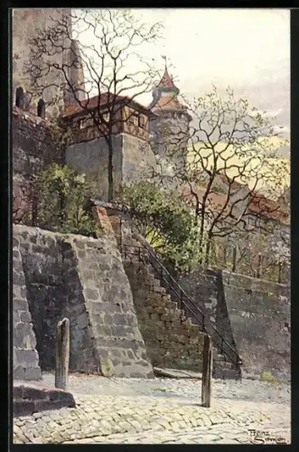 Künstler-AK Nürnberg, Partie an der Burg