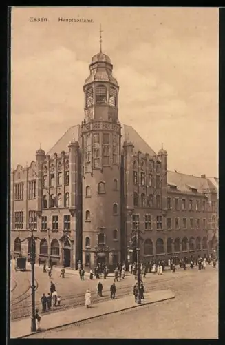 AK Essen, Hauptpostamt mit Vorplatz