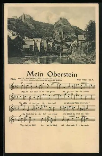 AK Oberstein a. Nahe, Ortsansicht und Nahepartie, Liedtext Mein Oberstein