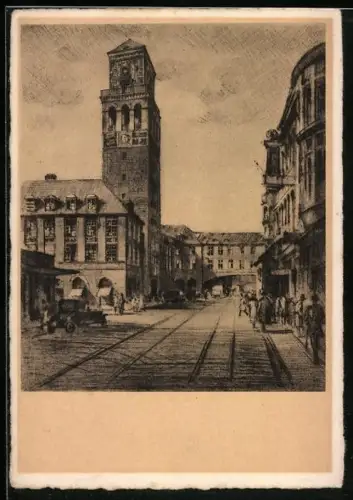 Künstler-AK Mülheim / Ruhr, Rathaus