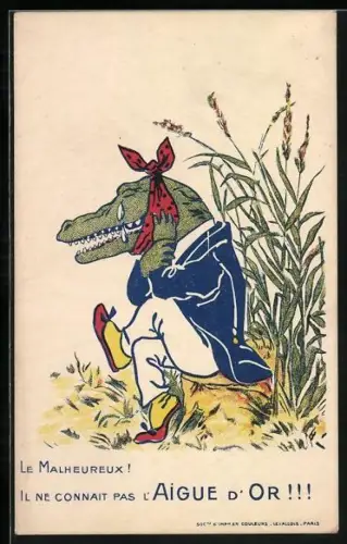 AK Reklame für Aigue d`Or, Krokodil mit Zahnschmerzen