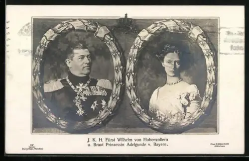 AK Fürst Wilhelm von Hohenzollern und Braut Prinzessin Adelgunde v. Bayern