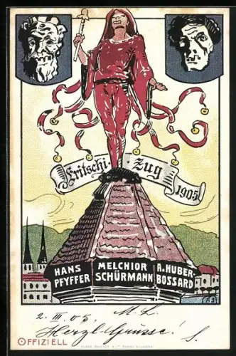AK Luzern, Fritschi-Zug 1904, Hans Pfyffer, Melchior Schürmann, A. Huber-Bossard