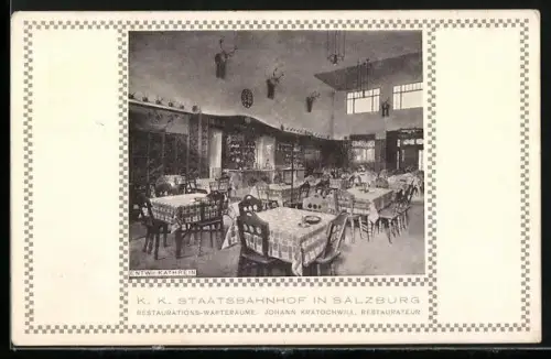 AK Salzburg, Staatsbahnhof mit Restaurations-Warteraum