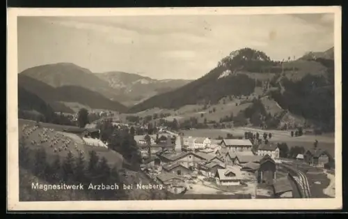 AK Neuberg an der Mürz, Magnesitwerk Arzbach aus der Vogelschau, Bergbau