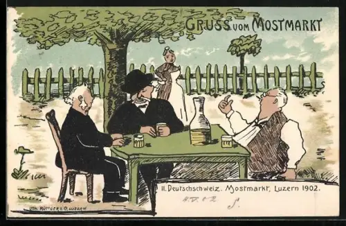 AK Luzern, II. Deutschschweiz. Mostmarkt 1902, Männer trinken Most im Wirtshaus