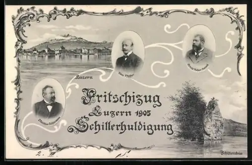 AK Luzern, Fritschizug 1905, Schillerhuldigung, Ortspartie, Arnold Huber-Bossard, Hans Pfyffer, Melchior Schürmann