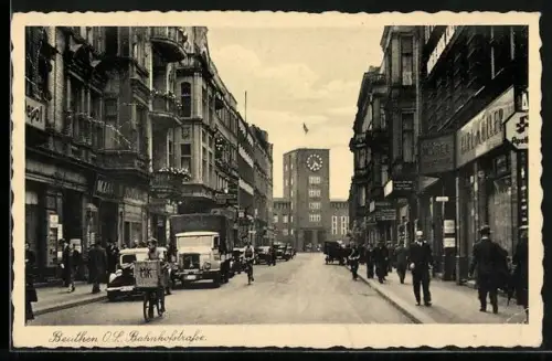 AK Beuthen /O. S., Geschäfte in der Bahnhofstrasse