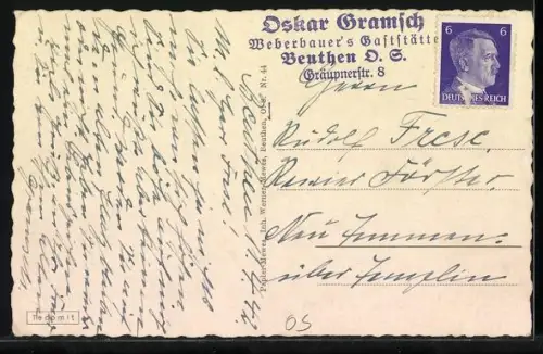 AK Beuthen /O. S., Geschäfte in der Bahnhofstrasse