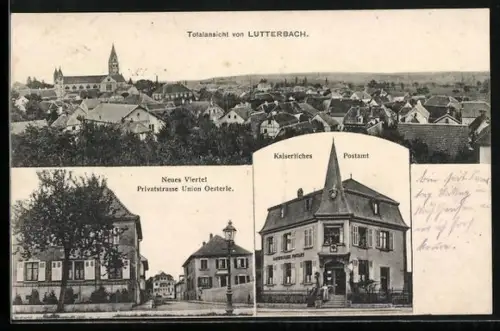 AK Lutterbach, Privatstrasse Union Oesterle, Kaierl. Postamt, Totalansicht
