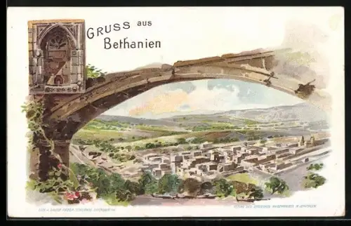 Lithographie Al-Eizariya, Gesamtansicht, Bethanien