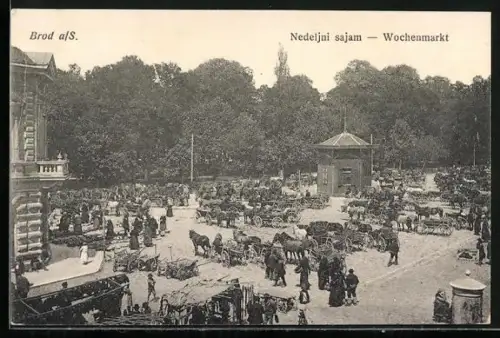 AK Brod a. S., Belebter Wochenmarkt