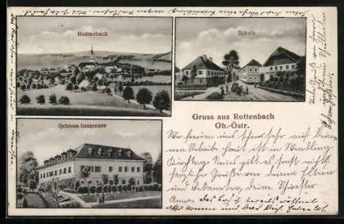 AK Rottenbach /Ob.-Östr., Schloss Innernsee, Partie an der Schule, Blick auf den Ort