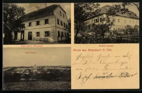AK Rottenbach /O.-Öst., Franz Kettl`s Warenhaus, Schloss Innensee, Ortsansicht mit Kirche