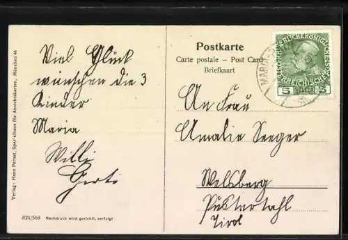 Künstler-AK Maria-Rain, Kirschner`s Gasthaus Rasai aus der Vogelschau