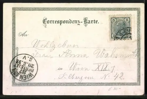 Lithographie Bruck a. Leitha, K.u.K. Militär-Conservenfabrik, Kirchengasse, Hauptplatz, Wache im neuen Lager