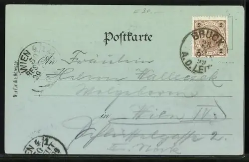 Mondschein-Lithographie Bruck a. d. Leitha, Schloss Harrach, Baracken Lager, Wache im neuen Lager