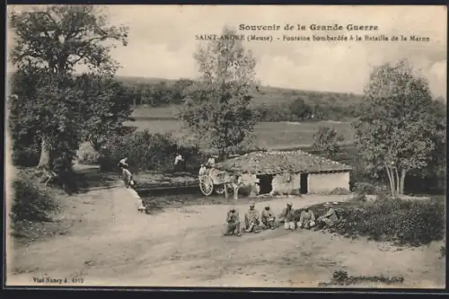 AK Saint-Andre, Fontaine bombardée à la Bataille de la Marne