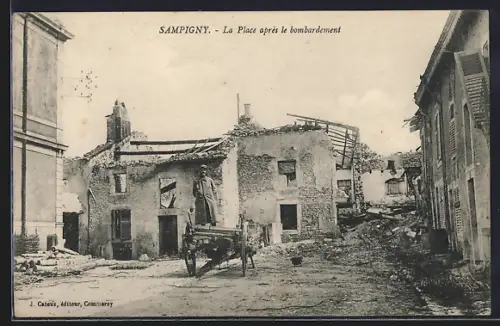 AK Sampigny, la Place apres le bombardement