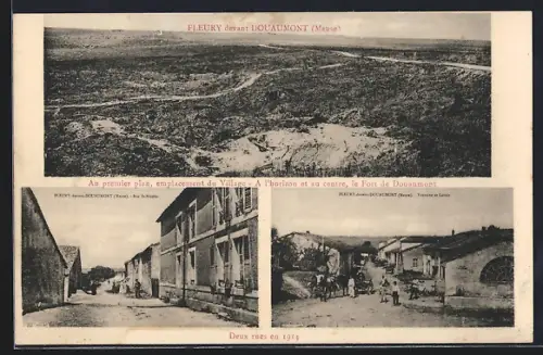 AK Fleury-devant-Douaumont, au premier plan, emplacement du Village, Rue Saint-Nicolas, Fontaine et Lavoir