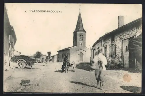 AK Brocourt, Strassenpartie mit Blick zur Kirche