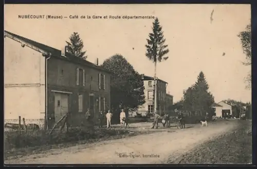 AK Nubécourt, Café de la Gare et Route départementale