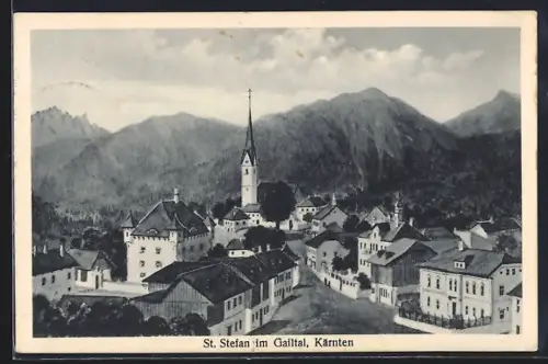 Künstler-AK St. Stefan im Gailtal, Strassenpartie mit Kirche