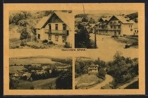 AK Tauchen /Stmk., Pension, Strassenpartie, Ortspartie