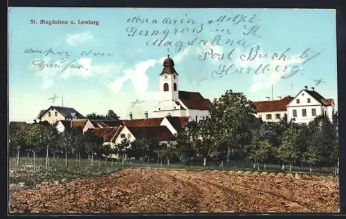 AK St. Magdalena a. Lemberg, Partie am Ortsrand mit Kirche
