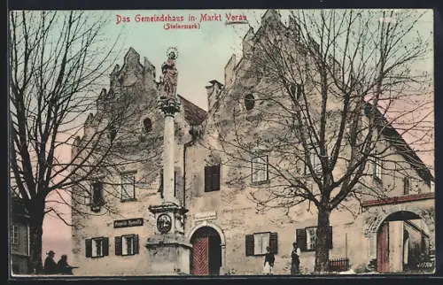 AK Vorau, Gemeindehaus mit Denkmal