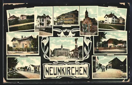 AK Neunkirchen, Blaufabrik und Villa Schneider, Villa Andres, Villa Dittrich