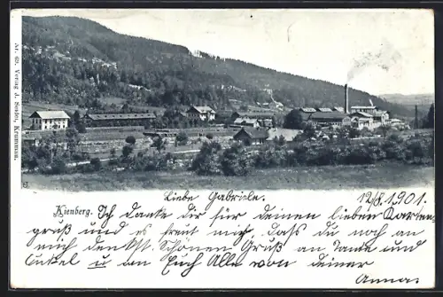 AK Kienberg /Böhmerwald, Ortspartie mit Papierfabrik