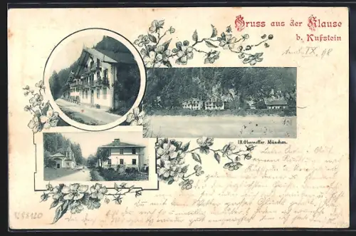 AK Kufstein, Gasthaus Klause, Strassenpartie, Uferpartie