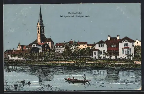 Künstler-AK Knittelfeld, Teichpartie mit Stadtpfarrkirche