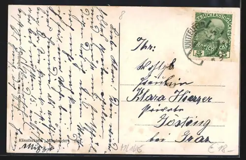 Künstler-AK Knittelfeld, Teichpartie mit Stadtpfarrkirche