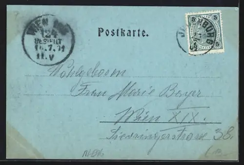 Mondschein-AK Judenburg, Hauptplatz mit Turm