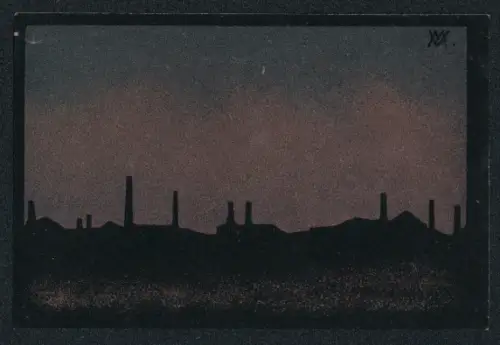 Notgeld Harburg / Elbe 1921, 50 Pfennig, Stadtansicht und Industrie-Silhouette, Wappen mit Löwen