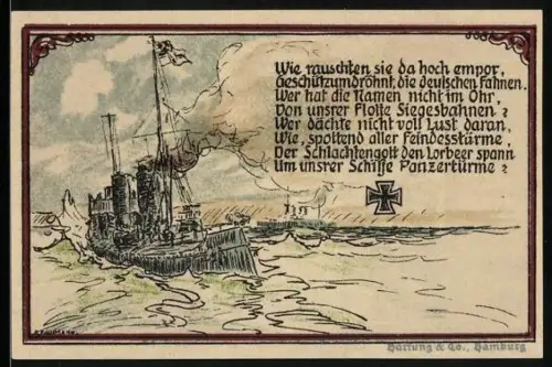 Notgeld Westerland 1921, 1 Mark, Kriegsschiff auf See und Marinegrabstätte Westerland / Sylt