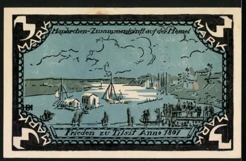 Notgeld Tilsit 1921, 3 Mark, Deutsche Kirche und Denkmäler, Frieden zu Tilsit Anno 1807