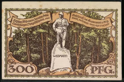 Notgeld Bad Lauterberg 1921, 300 Pfennig, Berg mit Obelisk und Wissmann-Denkmal im Wald