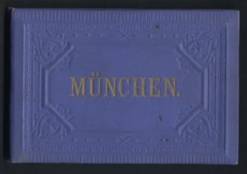 Leporello-Album 24 Lithographie-Ansichten München, Marienplatz, Regierungsgebäude, Glaspalast, Glyptothek, Basilica