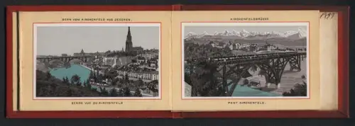 Leporello-Album 16 Lithographie-Ansichten Berne, Gerechtigkeitsgasse, Kornhauskeller, Spitalgasse, Bundesgasse, Panorama