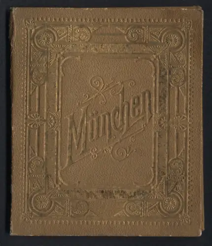 Leporello-Album 36 Lithographie-Ansichten München, Frauenkirche, Hofbräuhaus, Festsaalbau, Cafe Luitpold, Glaspalast