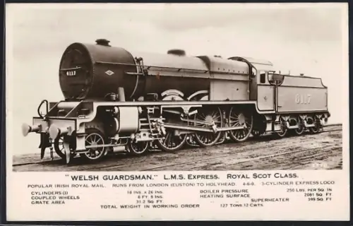 Foto-AK Englische Eisenbahn, Lokomotive No. 6117 Welsh Guardsman der L. M. S. Express