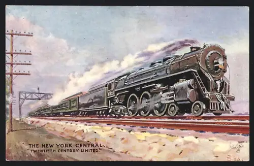 Künstler-AK Eisenbahn, The New York Central, Twentieth Century Limited, unter Volldampf