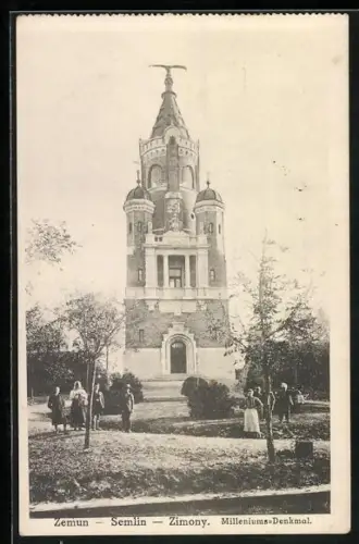AK Zemun / Semlin, Besucher vor dem Milleniums-Denkmal