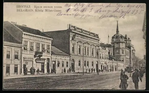 AK Belgrad, Strasse König Milan-Gasse mit Strassenbahn